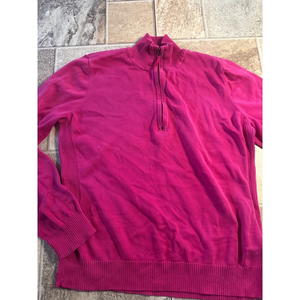 Foxcroft Womens Large Fuchsia‎ Pink Quarter Zip Ribbed Side Panel Pullover